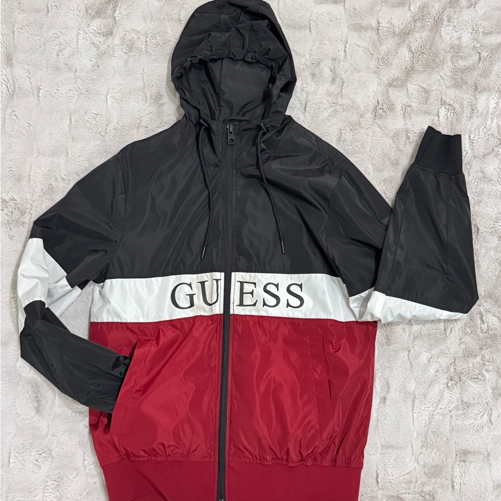 GUESS Men's Tri-Color Windbreaker Jacket